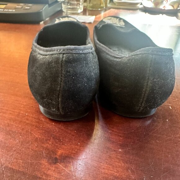 Vintage YRU Pug with Glasses Black Suede Flats Size 7.5 - Picture 8 of 11